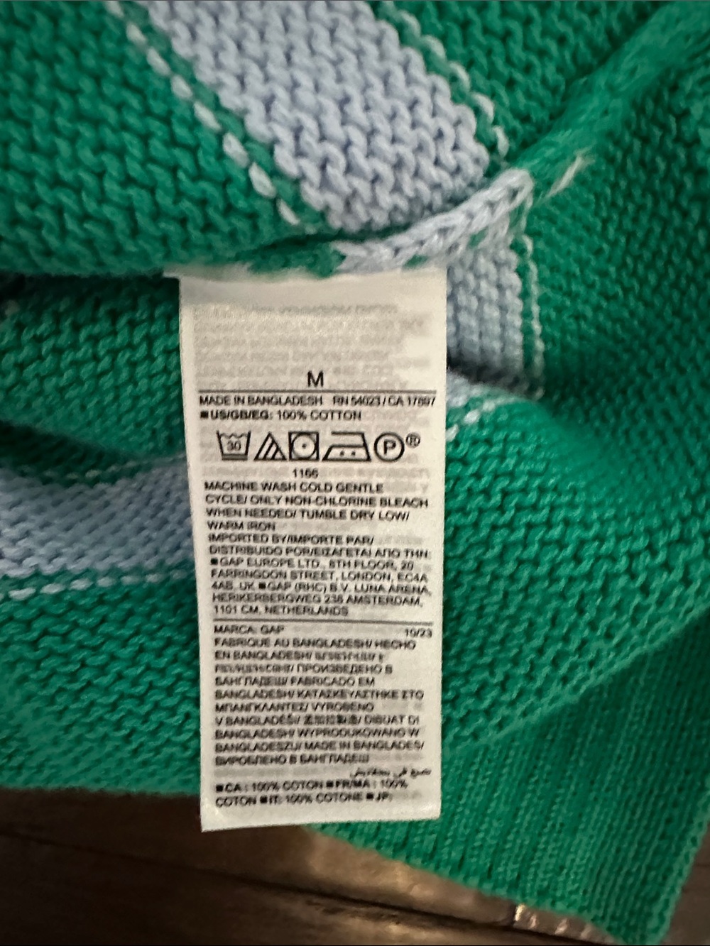 GAP 24/7 Split Hem Striped Cotton Sweater Green Blue M Tall NWOT - Picture 10 of 10